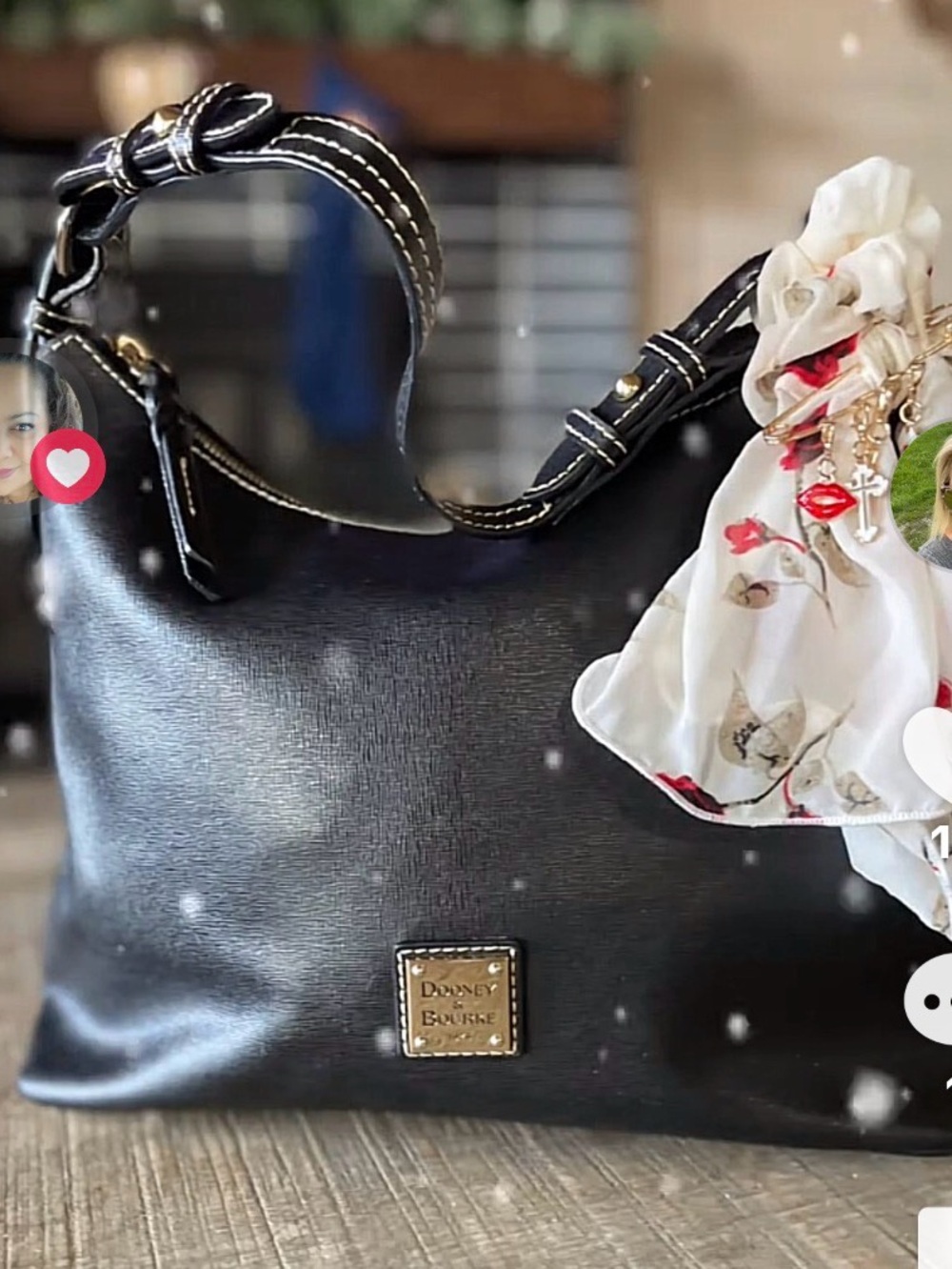 Dooney & Bourke Black Leather Shoulder Hobo with Gold Logo